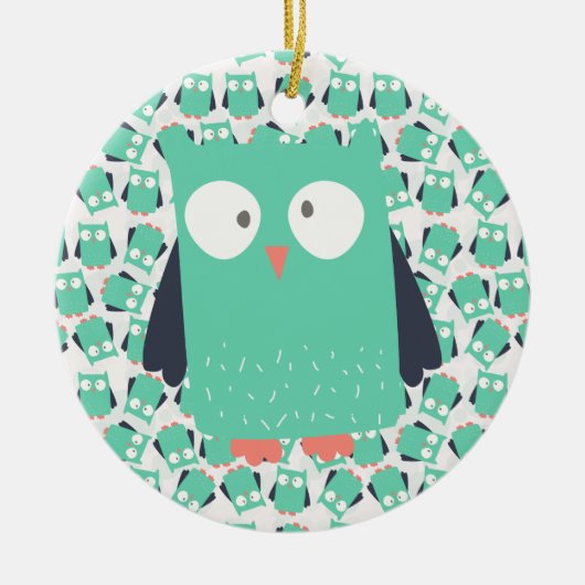 Aquamarine Whimsical Owls Keramikornament (Vorne)