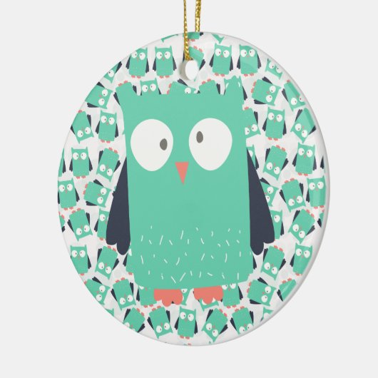 Aquamarine Whimsical Owls Keramikornament (Links)