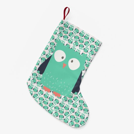 Aquamarine Whimsical Owls Kleiner Weihnachtsstrumpf (Vorderansicht (hängend))