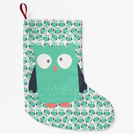 Aquamarine Whimsical Owls Kleiner Weihnachtsstrumpf (Vorderseite)