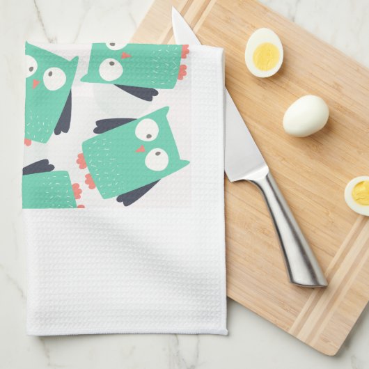 Aquamarine Whimsical Owls Küchentuch (Viertel Falte)