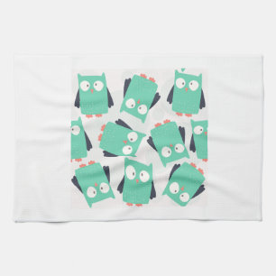 Aquamarine Whimsical Owls Küchentuch