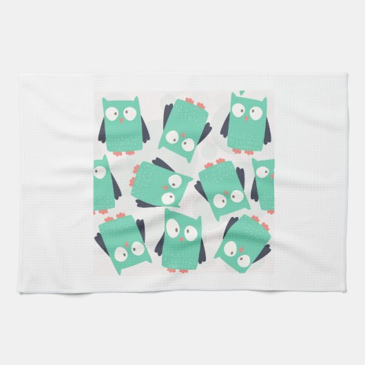 Aquamarine Whimsical Owls Küchentuch (Horizontal)