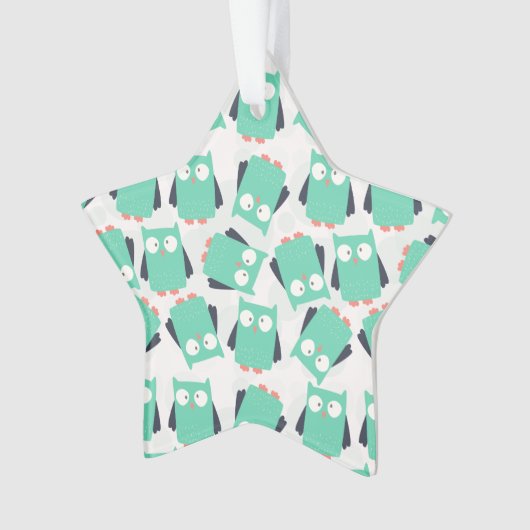 Aquamarine Whimsical Owls Ornament (Vorderseite)