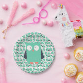 Aquamarine Whimsical Owls Pappteller (Party)