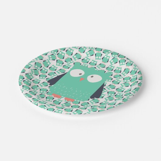 Aquamarine Whimsical Owls Pappteller (Schrägansicht)