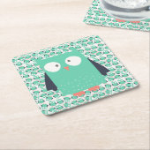 Aquamarine Whimsical Owls Rechteckiger Pappuntersetzer (angewinkelt)