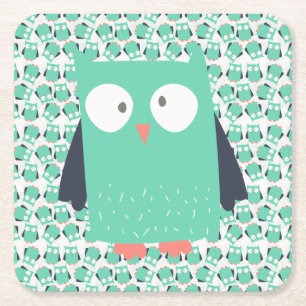 Aquamarine Whimsical Owls Rechteckiger Pappuntersetzer