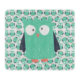 Aquamarine Whimsical Owls Schneidebrett