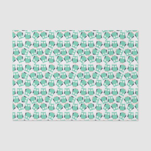 Aquamarine Whimsical Owls Seidenpapier (Vorderseite)