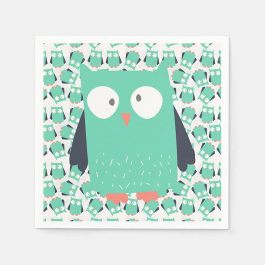 Aquamarine Whimsical Owls Serviette (Vorderseite)