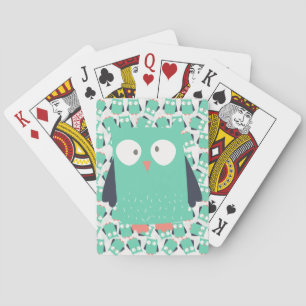 Aquamarine Whimsical Owls Spielkarten