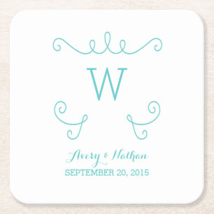 Aquamarine Whimsical-Untersetzer für Monogramm-Pap Rechteckiger Pappuntersetzer