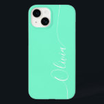 Aquamarine White Elegant Calligraphy Script Name Case-Mate iPhone 14 Hülle<br><div class="desc">Aquamarine Elegant White Calligrafy Script Custom Personalisiert Name iPhone 14 Smart Phone Cases bietet ein modernes und trendige,  einfache und stilvolle Design mit Ihrem personalisierten Namen in eleganten handgeschriebenen Kalligraphie Skript Typografie auf einem aquamarinen Hintergrund. Entworfen von ©Evco Studio www.zazzle.com/store/evcostudio</div>