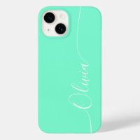 Aquamarine White Elegant Calligraphy Script Name