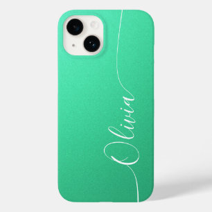 Aquamarine White Elegant Calligraphy Script Name Case-Mate iPhone 14 Hülle