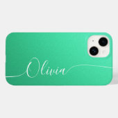 Aquamarine White Elegant Calligraphy Script Name Case-Mate iPhone Hülle (Rückseite (Horizontal))