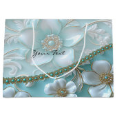 Aquamarine White Floral Geschenktasche Große Geschenktüte (Vorderseite)