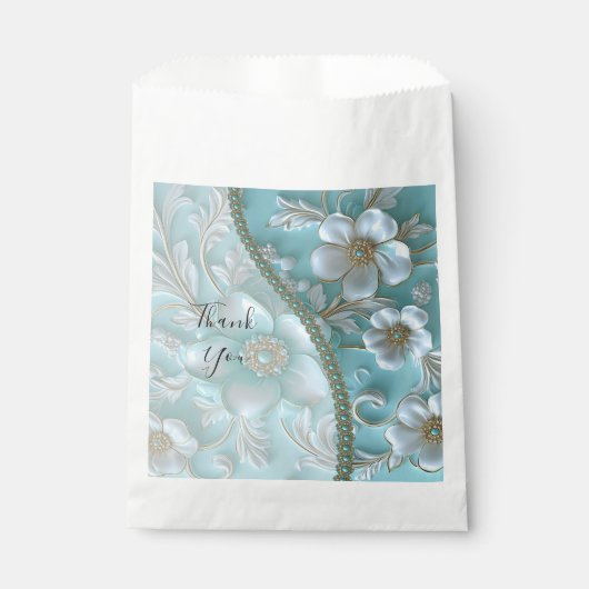 Aquamarine White Floral Gevor Bag Geschenktütchen (Vorderseite)