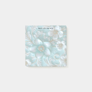 Aquamarine White Floral Post Hinweise Post-it Klebezettel