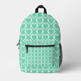 Aquamarine White Hearts Pattern Bedruckter Rucksack