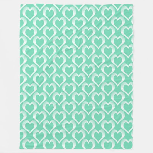 Aquamarine White Hearts Pattern Fleecedecke (Vorderseite)
