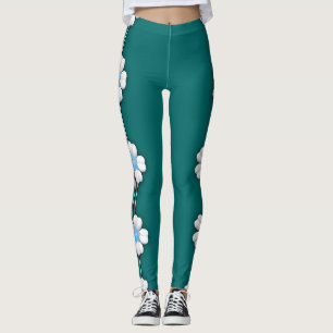 Aquamarine White Lotus Water Lilie Leggings