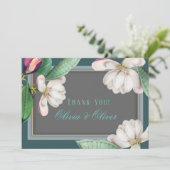 Aquamarine White Magnolia Blume Süd Dankeschön Kar Einladung (Stehend Vorderseite)