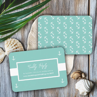 Aquamarine White Nautical Pattern Website Hochzeit Begleitkarte