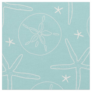 Aquamarine, White Sand Dollar und Starfish Muschel Stoff