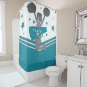 Aquamarine White Silver Stars Cheer Cheer-Leader Duschvorhang (Beispiel)