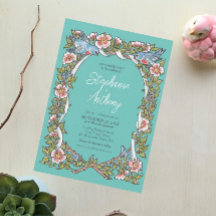 Aquamarine Wildblume Bird Floral Border Boho Hochz