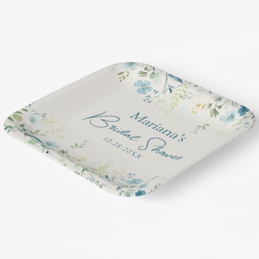 Aquamarine Wildblumen auf Beige Brautparty Pappteller (Gewinkelt)