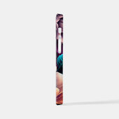 Aquamarine Wildblumen mit Lila Pfirsichfarben Kuns iPhone Hülle (Linke Seite)