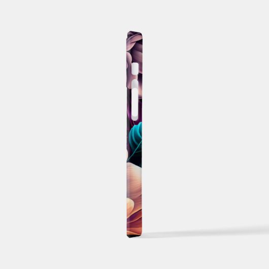 Aquamarine Wildblumen mit Lila Pfirsichfarben Kuns iPhone Hülle (Linke Seite)