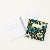 Aquamarine Wildblumen & Vögel - Moderne Kunst - Bi Notizblock (Innenseite)