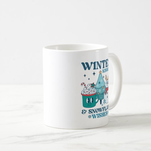 Aquamarine Winter Kisses & Snowflake Wünsche Niedl Kaffeetasse (VorderseiteRechts)