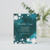 Aquamarine Winterhochzeit Save the Date Ankündigungspostkarte (Stehend Vorderseite)