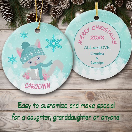 Aquamarine Winterschneeflocke Kitten Kid's Keramik Ornament