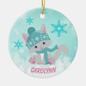 Aquamarine Winterschneeflocke Kitten Kid's Keramik Ornament (Vorne)