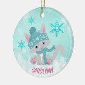 Aquamarine Winterschneeflocke Kitten Kid's Keramik Ornament (Links)