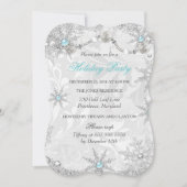 Aquamarine Winterwunder Damask Feiertag Einladung (Vorderseite)