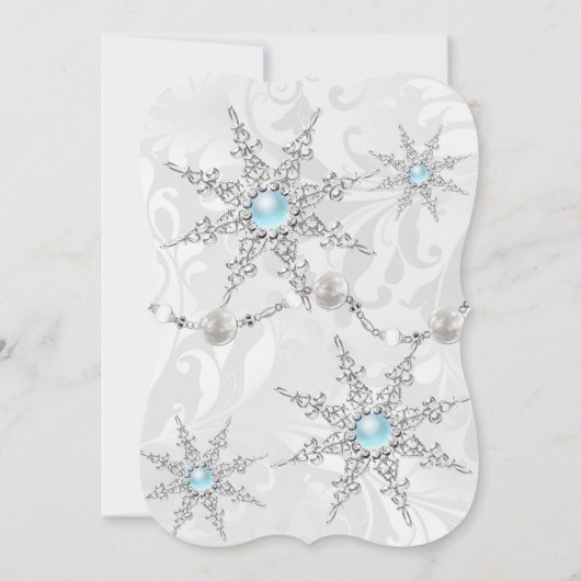 Aquamarine Winterwunder Damask Feiertag Einladung (Rückseite)