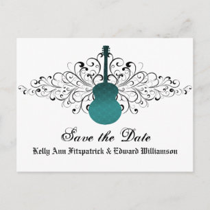 Aquamarine Wirbel Gitarre Save the Date Postkarte