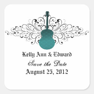 Aquamarine Wirbel Gitarre Save the Date Stickers