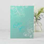 Aquamarine Wirbel mit Perlen Hochzeitsfeiern Einladung (Stehend Vorderseite)