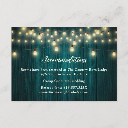 Aquamarine Wood Country Wedding Hotel Übernachtung Begleitkarte (Vorderseite)