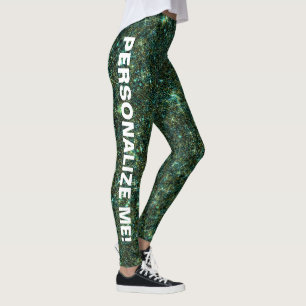 Aquamarine Zauber Gold Blue Glitzer CUSTOM TEXT Leggings