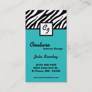 Aquamarine Zebra Print Custom Business Card Visitenkarte