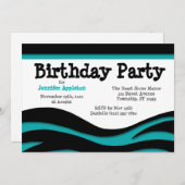 Aquamarine Zebra Print Waves Geburtstagseinladunge Einladung (Vorne/Hinten)